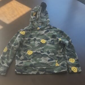 Old Navy Green Camouflage Hoodie with Yellow Smiley Faces